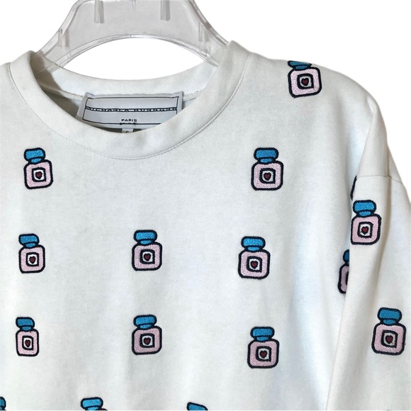 Michaela Buerger White Heart Perfume Bottle Crewneck Sweatshirt Top Women Small - Picture 3 of 15